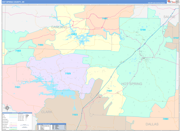 Hot Spring County, AR Zip Code Map